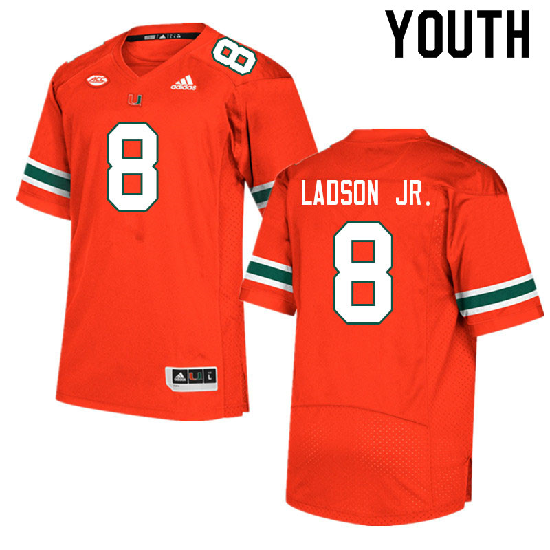 Youth #8 Frank Ladson Jr. Miami Hurricanes College Football Jerseys Sale-Orange - Click Image to Close